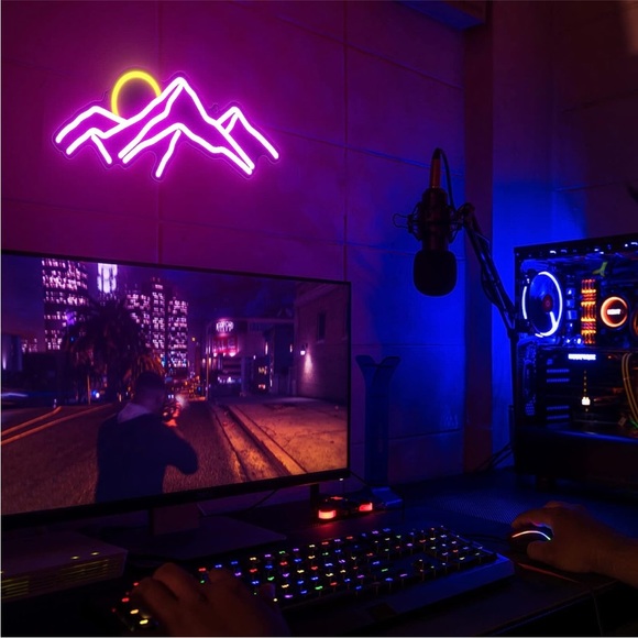 Neon Pink Mountain Range Light Nature Dorm Bedroom Boho Housewarming Party Decor - Picture 4 of 7